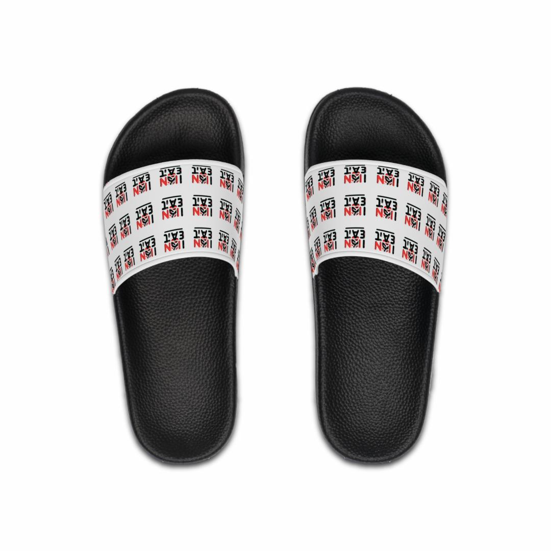 I Kan Eat, Comfortable Men's Slide Sandals with Fun Design, Stylish Casual Footwear, Perfect for Summer, Beach, Vacation, and Relaxation