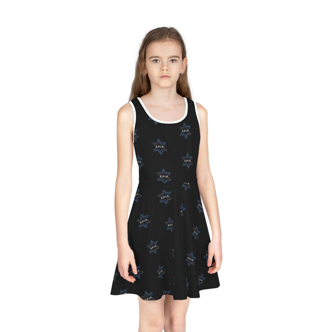 Epik Logo, Girls' Sleeveless Sundress for Fun Summer Days, Playful Fashion, Party Attire, Birthday Gift, Everyday Wear