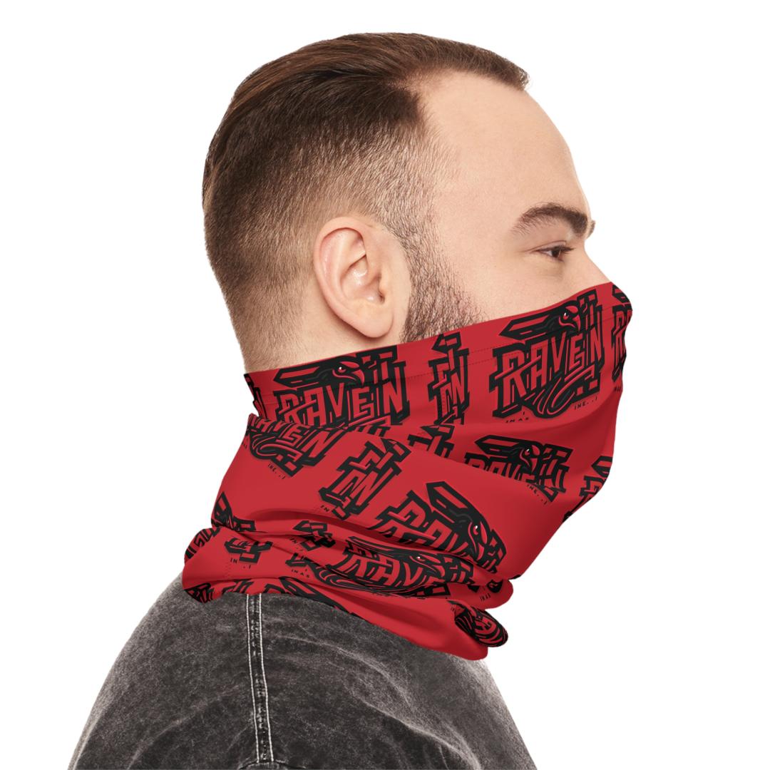 Raven.I, RED, Bold Graphic Neck Gaiter for Outdoor Adventures, Festival Wear, Sports, and Everyday Style - Unique Gift Idea
