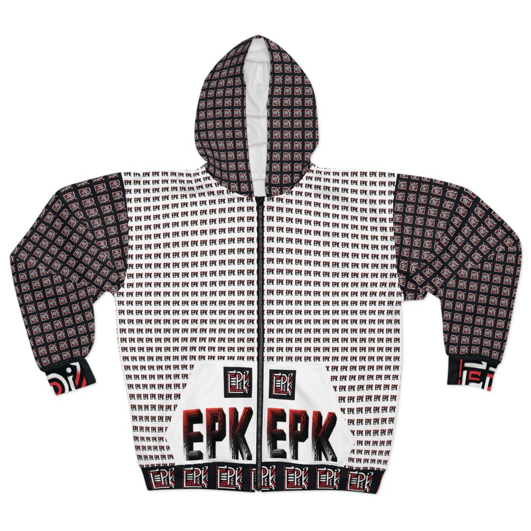 Epik Design, White, Stylish Unisex Zip Hoodie - Epik Pattern | Cozy, Trendy, Streetwear, Gift For Him/her/teens, Casual Wear