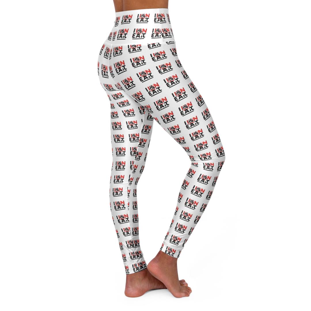 I Kan Eat, White, High Waisted Yoga Leggings With Fun Graphic Print, Fitness Apparel, Workout Gear, Comfortable Leggings, Trendy Yoga Pants