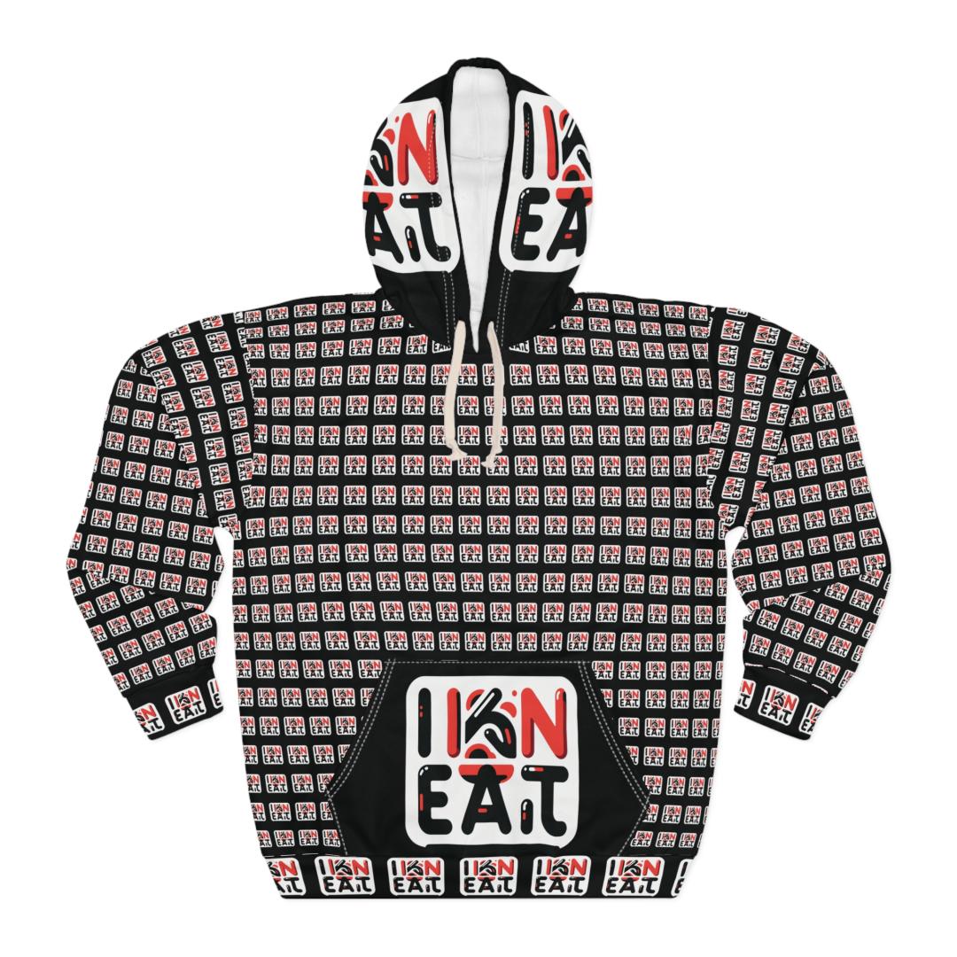 I Kan Eat "black" Bold Aop Unisex Pullover Hoodie - Retro Graphic Design, Statement Piece, Streetwear Fashion, Gift For Food Lovers, Cozy Casual Wear