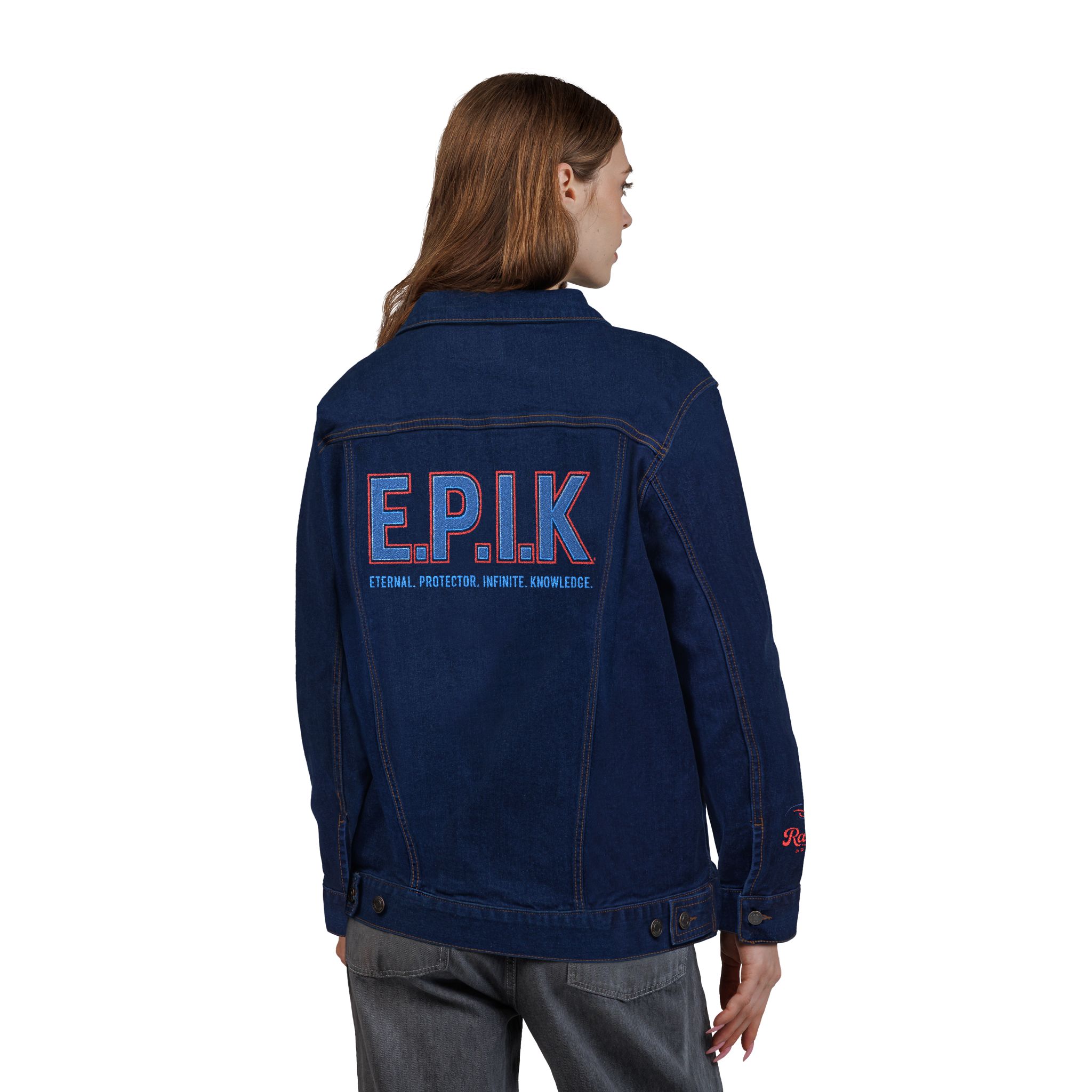 E.p.i.k. Stylish Unisex Denim Jacket With E.p.i.k Embroidery, Trendy Outerwear, Casual Fashion, Perfect Gift For Friends, Everyday Essential