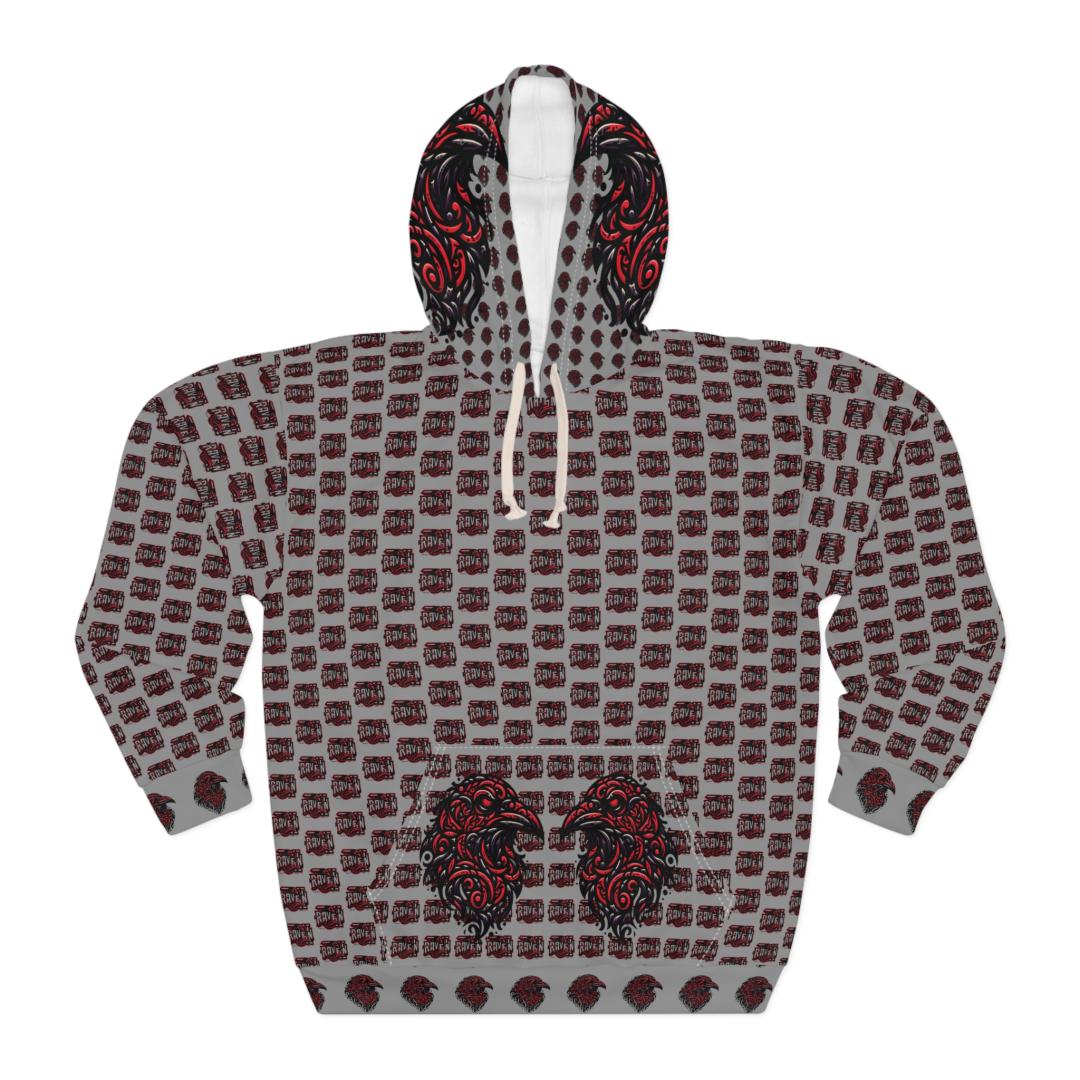 Raven.i Grey, Stylish Graphic Hoodie, Aop Pullover For Comfort, Cozy Streetwear, Unique Gift For Friends, Holiday Fashion, Casual Wear
