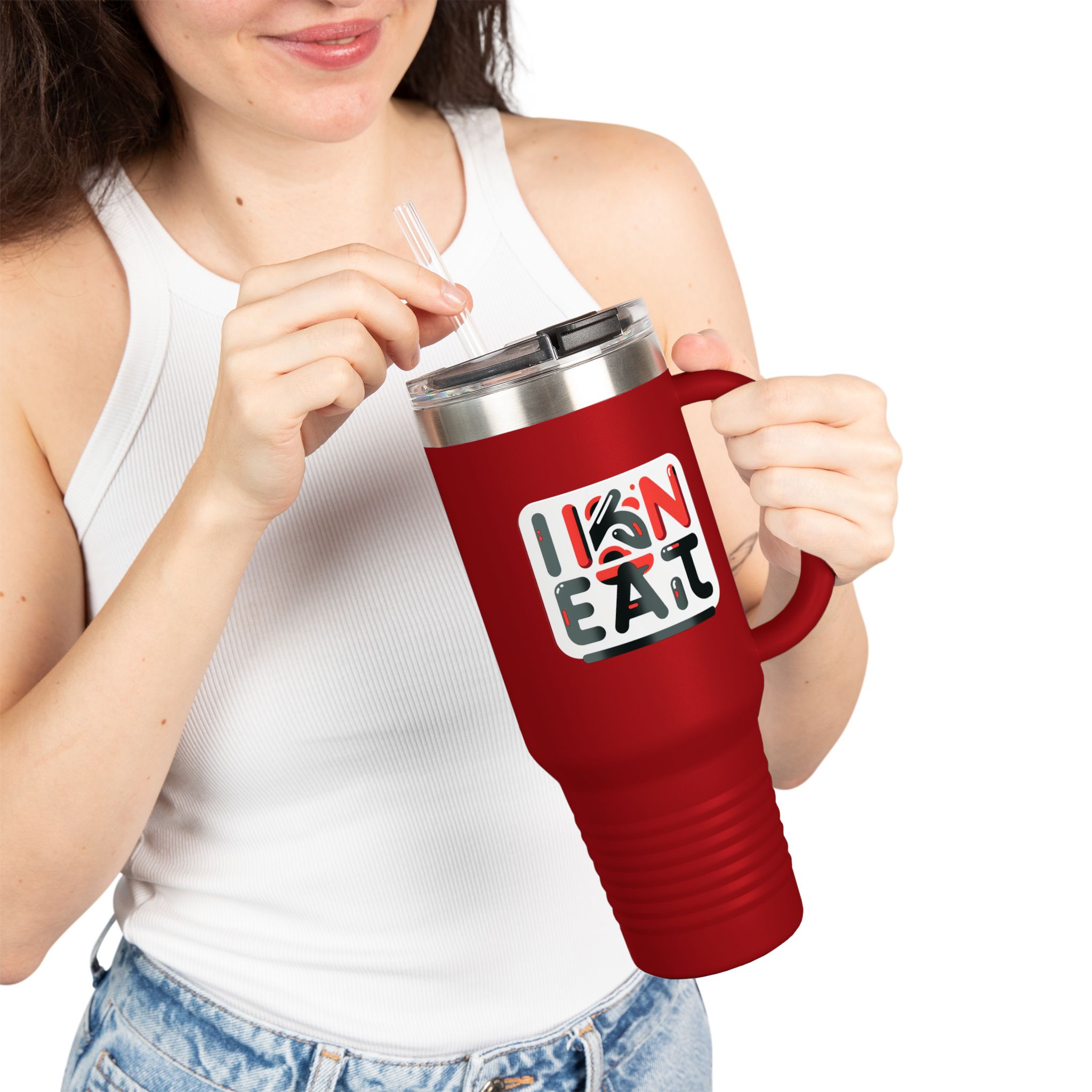 I Kan Eat Insulated Travel Mug With Straw, 40oz - Perfect For Coffee Lovers, Outdoor Enthusiasts, And On-the-go Hydration, Great For Gifts & Holidays
